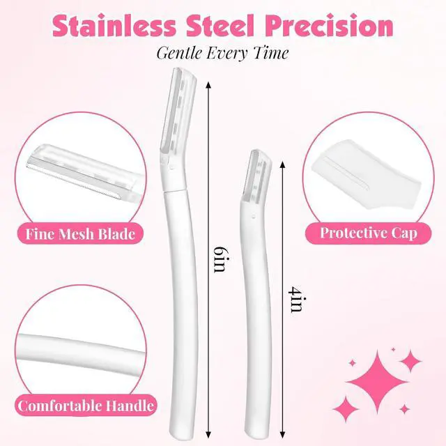 Alt view image 2 of 7 - 32-Pack Face Razors for Women Dermaplane & Eyebrow Razor Set, 24 Long + 8 Short Precision Blades for Peach Fuzz Removal, Gentle Exfoliation, Ideal for Stocking Stuffers (Clear)