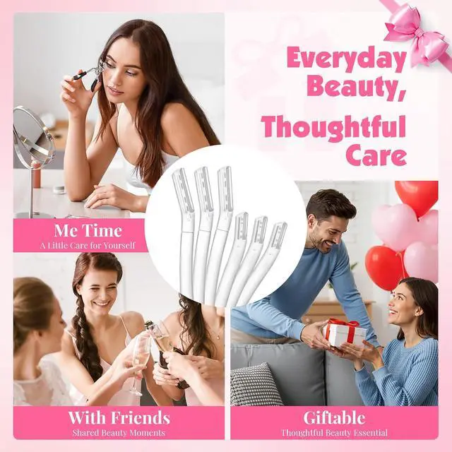 Alt view image 5 of 7 - 32-Pack Face Razors for Women Dermaplane & Eyebrow Razor Set, 24 Long + 8 Short Precision Blades for Peach Fuzz Removal, Gentle Exfoliation, Ideal for Stocking Stuffers (Clear)