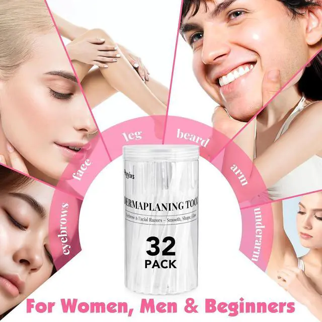 Alt view image 7 of 7 - 32-Pack Face Razors for Women Dermaplane & Eyebrow Razor Set, 24 Long + 8 Short Precision Blades for Peach Fuzz Removal, Gentle Exfoliation, Ideal for Stocking Stuffers (Clear)