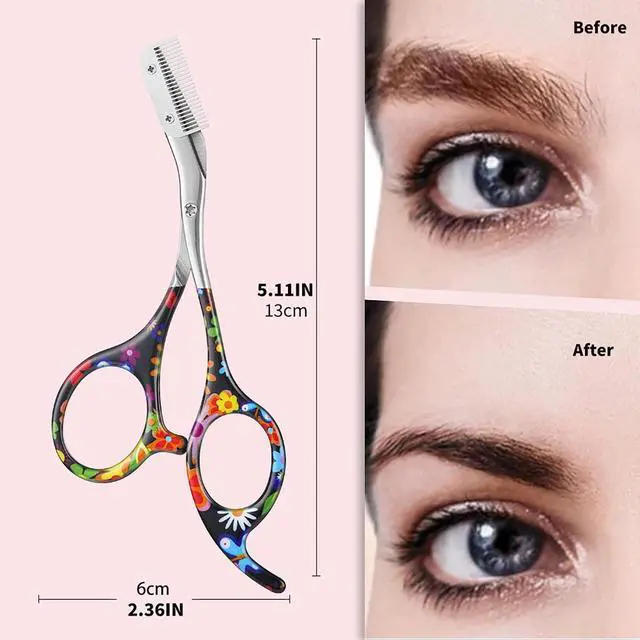 Alt view image 6 of 7 - Eyebrow Scissors With Comb, Facial Grooming Scissors Kit, Professional Precision Eyebrow Trimmer Scissors,Perfect For Gifts For Women and Men (Black Flower)