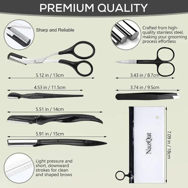 Alt view image 3 of 7 - NAZQAT Eyebrow Grooming Kit for Women & Men for Eyebrow Trimming, Shaping, and Exfoliating - Includes Eyebrow Tweezers, Eyebrow Razor Tools, Eyebrow Scissors (Pack of 6)