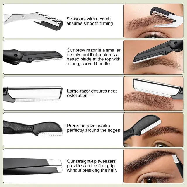 Alt view image 2 of 7 - NAZQAT Eyebrow Grooming Kit for Women & Men for Eyebrow Trimming, Shaping, and Exfoliating - Includes Eyebrow Tweezers, Eyebrow Razor Tools, Eyebrow Scissors (Pack of 6)