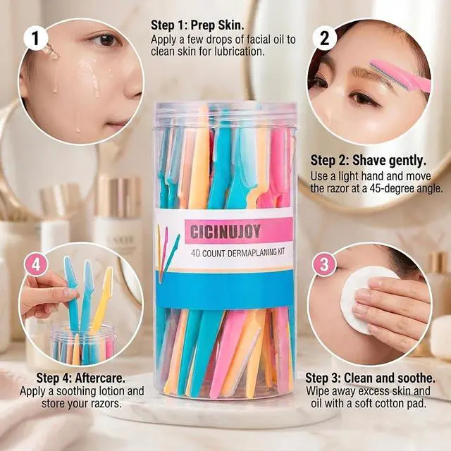 Alt view image 3 of 7 - 40pcs Dermaplane Razor for Women Face, Stainless Steel Eyebrow Razor