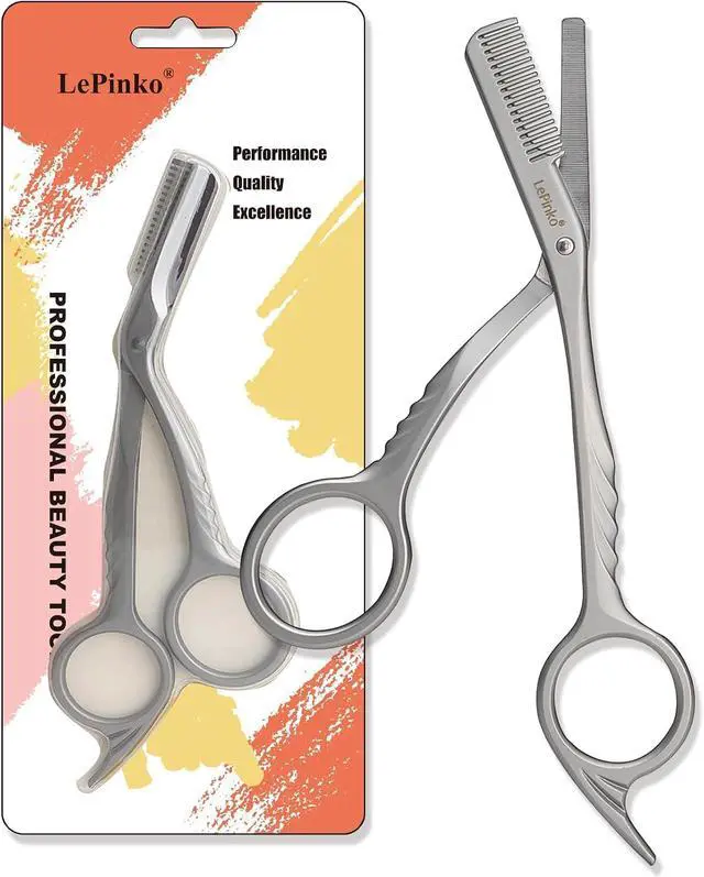 Main image of Eyebrow Trimming Scissors with Combs, Powder Steel, Silver