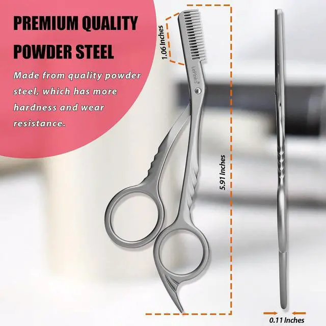 Alt view image 3 of 7 - Eyebrow Trimming Scissors with Combs, Powder Steel, Silver