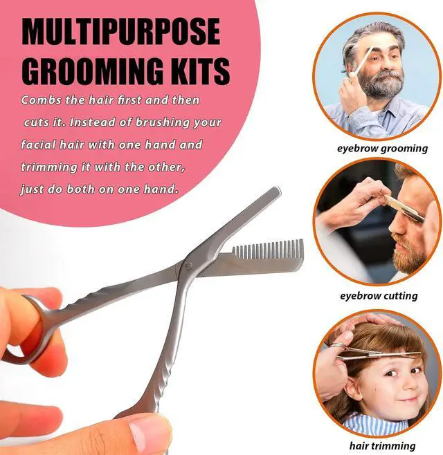 Alt view image 5 of 7 - Eyebrow Trimming Scissors with Combs, Powder Steel, Silver