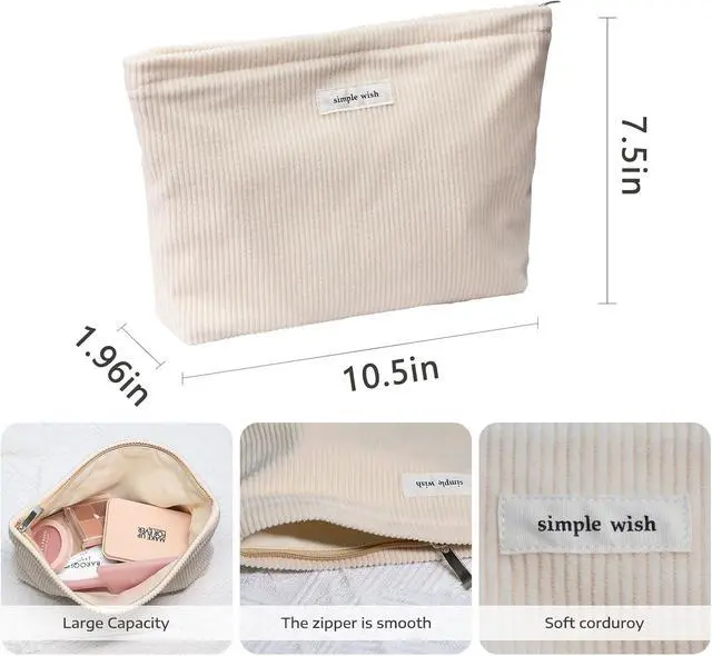 Alt view image 2 of 7 - Wudygirl Makeup Bag for Women Travel Cosmetic Bag 10.5"x7.5" Beige