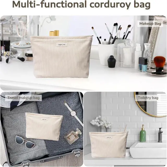 Alt view image 7 of 7 - Wudygirl Makeup Bag for Women Travel Cosmetic Bag 10.5"x7.5" Beige