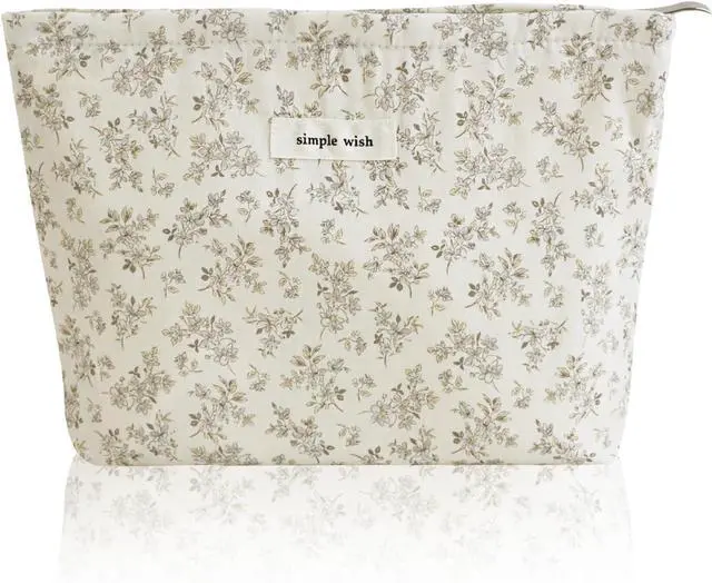 Main image of Wudygirl Makeup Bag for Women Travel Cosmetic Bag 10.5"x7.5" Khaki Floral