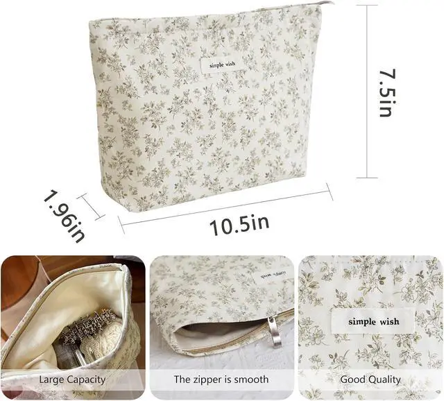 Alt view image 2 of 7 - Wudygirl Makeup Bag for Women Travel Cosmetic Bag 10.5"x7.5" Khaki Floral