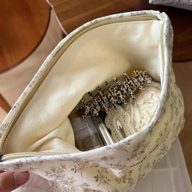 Alt view image 5 of 7 - Wudygirl Makeup Bag for Women Travel Cosmetic Bag 10.5"x7.5" Khaki Floral