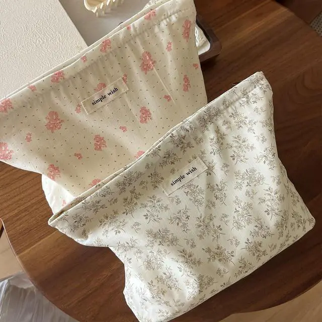 Alt view image 7 of 7 - Wudygirl Makeup Bag for Women Travel Cosmetic Bag 10.5"x7.5" Khaki Floral