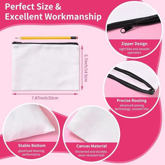 Alt view image 2 of 7 - AMDAILY 12Pcs Sublimation Blank Canvas Makeup Bags, Bulk Blank Cosmetic Bag