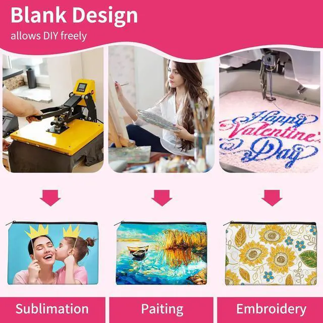 Alt view image 3 of 7 - AMDAILY 12Pcs Sublimation Blank Canvas Makeup Bags, Bulk Blank Cosmetic Bag