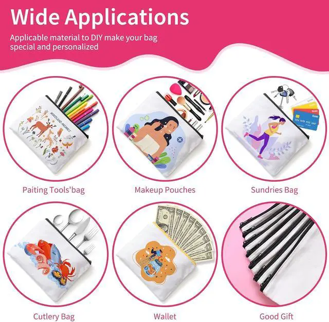 Alt view image 4 of 7 - AMDAILY 12Pcs Sublimation Blank Canvas Makeup Bags, Bulk Blank Cosmetic Bag