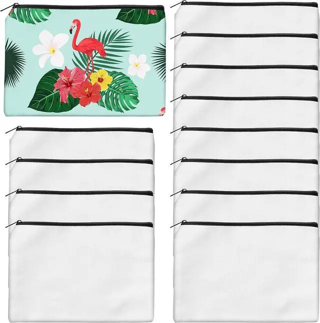 Main image of AMDAILY 12Pcs Sublimation Blank Canvas Makeup Bags, Bulk Blank Cosmetic Bag
