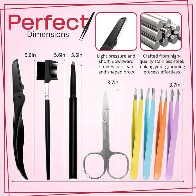 Alt view image 2 of 7 - Exquisite 8-in-1 Eyebrow Kit for Women & Men Luxury Eyebrow Grooming Kit with 4 Precision Tweezers For Eyebrows, Eyebrow Razor, Eyebrow Scissors, Eyebrow Brush/Comb & Pencil with Padded Case