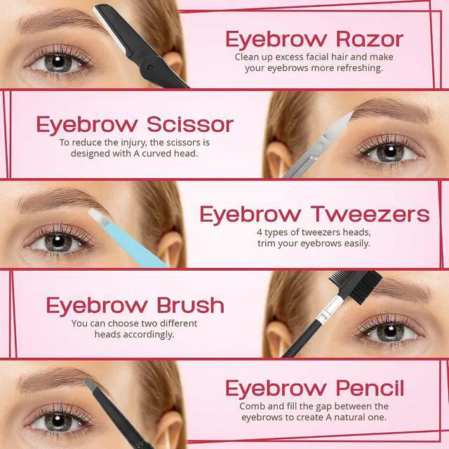 Alt view image 3 of 7 - Exquisite 8-in-1 Eyebrow Kit for Women & Men Luxury Eyebrow Grooming Kit with 4 Precision Tweezers For Eyebrows, Eyebrow Razor, Eyebrow Scissors, Eyebrow Brush/Comb & Pencil with Padded Case