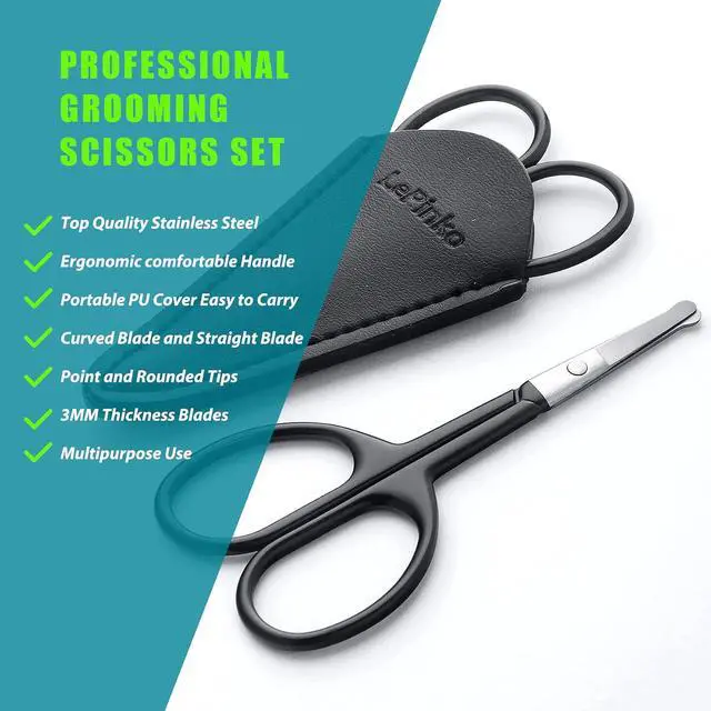 Alt view image 2 of 7 - LePinko Facial Hair Small Grooming Scissors For Men Women,2PCS Cover,Black