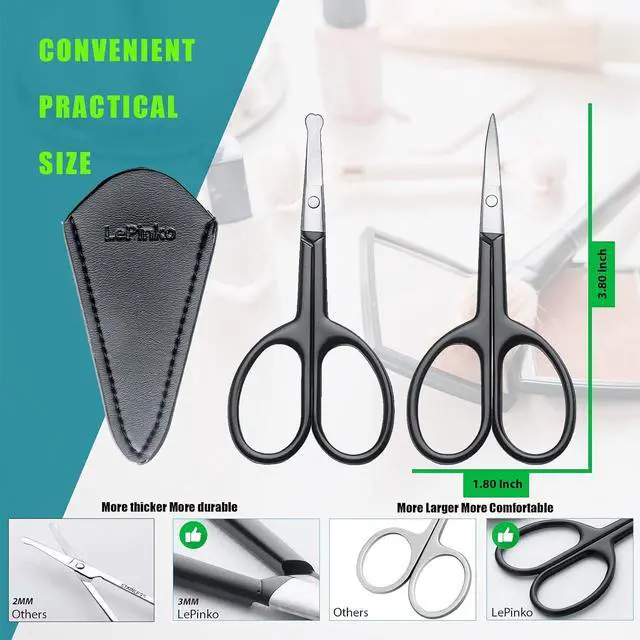 Alt view image 4 of 7 - LePinko Facial Hair Small Grooming Scissors For Men Women,2PCS Cover,Black