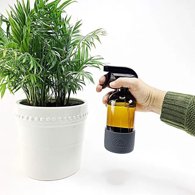 Alt view image 3 of 6 - SAVVY PLANET Empty Amber Glass Spray Bottles with Silicone Sleeve Protection - Refillable 16 oz Containers for Cleaning Products, Essential Oils, Misting Plants - Quality Sprayer - 2 Pack