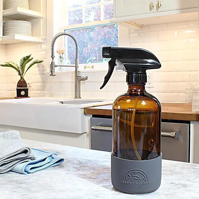 Alt view image 6 of 6 - SAVVY PLANET Empty Amber Glass Spray Bottles with Silicone Sleeve Protection - Refillable 16 oz Containers for Cleaning Products, Essential Oils, Misting Plants - Quality Sprayer - 2 Pack