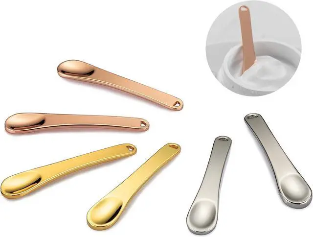 Main image of Tekson 6 Pieces Metal Cosmetic Skincare Spatula, Mini Mask facial Reusable Scoop, Makeup Beauty Spoons for Cream, Lotions, Moisturizers (Rose Gold, Gold, Silver)