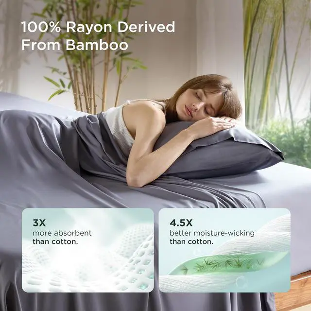 Alt view image 2 of 7 - Pillow Cases Queen, Cooling Pillow Cases, Rayon Derived from Bamboo Dark Grey Pillowcases Queen Size Set of 2, PureWoven & Soft Bedding Pillow Cover with Envelope Closure,Gifts, 20x30 Inches