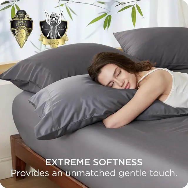 Alt view image 4 of 7 - Pillow Cases Queen, Cooling Pillow Cases, Rayon Derived from Bamboo Dark Grey Pillowcases Queen Size Set of 2, PureWoven & Soft Bedding Pillow Cover with Envelope Closure,Gifts, 20x30 Inches