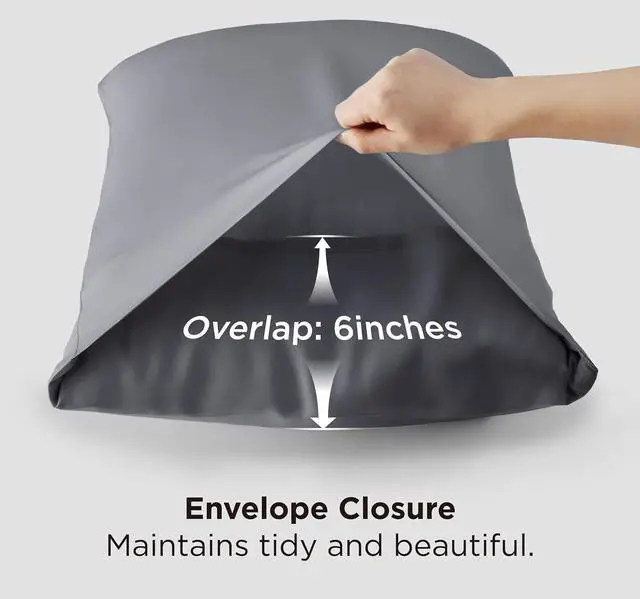 Alt view image 6 of 7 - Pillow Cases Queen, Cooling Pillow Cases, Rayon Derived from Bamboo Dark Grey Pillowcases Queen Size Set of 2, PureWoven & Soft Bedding Pillow Cover with Envelope Closure,Gifts, 20x30 Inches