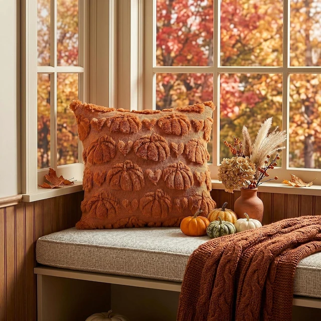 Alt view image 3 of 7 - Caramel Beige Pumpkin Fall Throw Pillow Covers 18x18 Inch