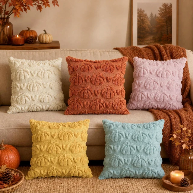 Alt view image 5 of 7 - Caramel Beige Pumpkin Fall Throw Pillow Covers 18x18 Inch