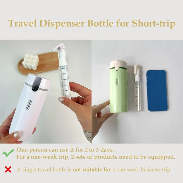 Alt view image 2 of 7 - 4 in 1 Travel Dispenser Bottle, Leak Proof Refillable Travel Toiletry Containers, Travel Bottles Set Meets TSA 3-1-1 Requirements for about 3 Days Business Trip (Per Person), 4 x 30ml, White