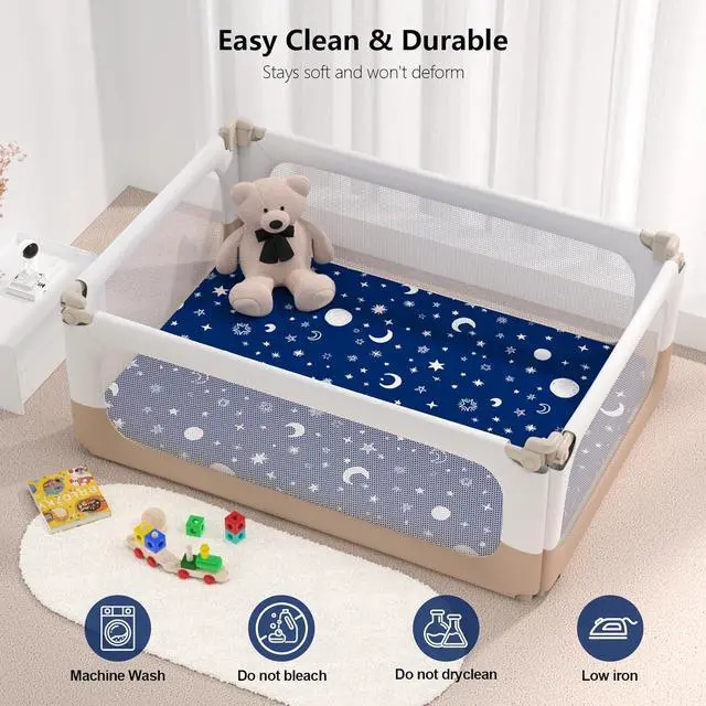 Alt view image 2 of 7 - Pack N Play Sheets Fitted, 2-Pack Fit for Standard Pack N Play Mattress, Mini Crib Sheets,Breathable Soft Unisex Playard Sheets