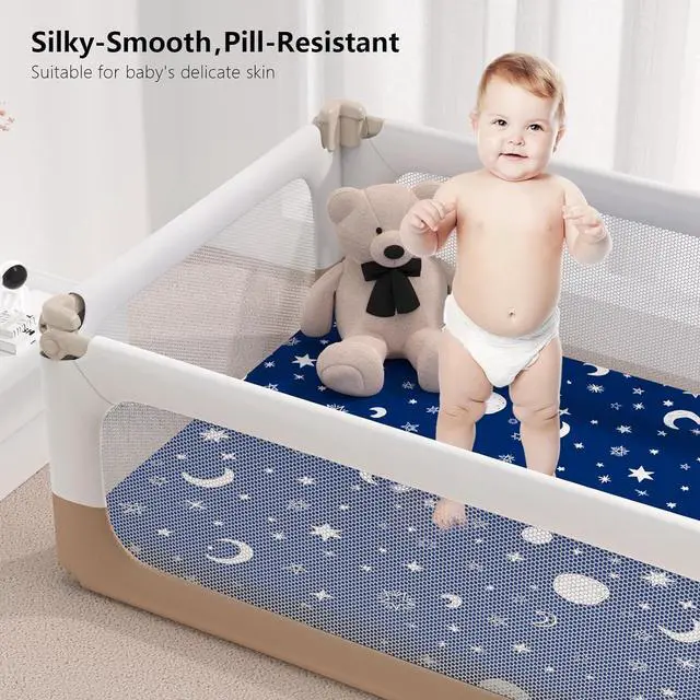 Alt view image 6 of 7 - Pack N Play Sheets Fitted, 2-Pack Fit for Standard Pack N Play Mattress, Mini Crib Sheets,Breathable Soft Unisex Playard Sheets
