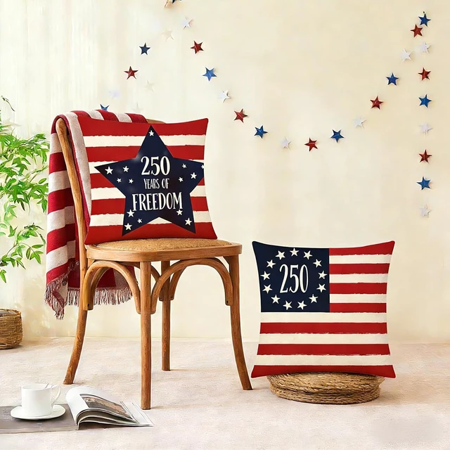 Alt view image 3 of 7 - 250 Years America Anniversary Pillow Covers Decoration Set of 4 America Flag Stars and Stripes Cushion Case 4th of July Throw Pillow Case for Sofa Couch Bed Home Outdoor (250 Years of Freedom)