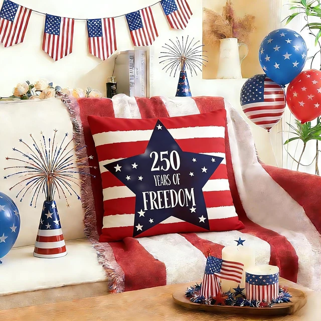 Alt view image 2 of 7 - 250 Years America Anniversary Pillow Covers Decoration Set of 4 America Flag Stars and Stripes Cushion Case 4th of July Throw Pillow Case for Sofa Couch Bed Home Outdoor (250 Years of Freedom)