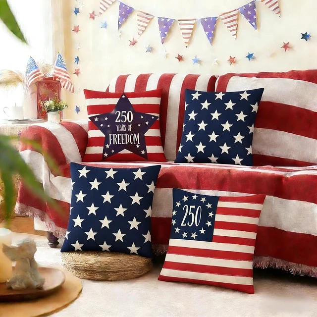 Alt view image 4 of 7 - 250 Years America Anniversary Pillow Covers Decoration Set of 4 America Flag Stars and Stripes Cushion Case 4th of July Throw Pillow Case for Sofa Couch Bed Home Outdoor (250 Years of Freedom)