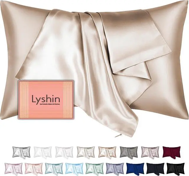 Main image of Silk Pillow Cases Queen Size with Hidden Zipper, Mulberry Silk Pillowcase for Hair and Skin, Smooth and Soft Breathable Cooling Silk Satin Pillow Covers for Sleeping, Gifts for Women, Champagne