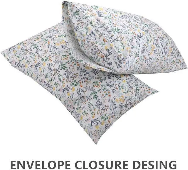 Alt view image 2 of 7 - White Botanical Cotton Pillowcase Set of 2, Soft Queen Size Pillow Cover with Envelop Closure, 20 x 30 inches