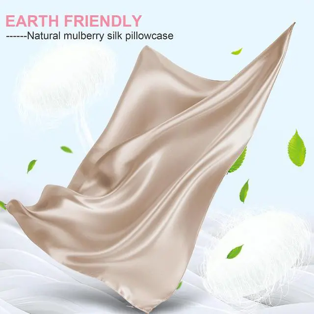 Alt view image 2 of 7 - Silk Pillow Cases Queen Size with Hidden Zipper, Mulberry Silk Pillowcase for Hair and Skin, Smooth and Soft Breathable Cooling Silk Satin Pillow Covers for Sleeping, Gifts for Women, Champagne