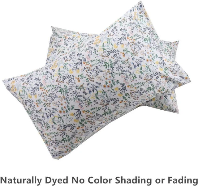 Alt view image 3 of 7 - White Botanical Cotton Pillowcase Set of 2, Soft Queen Size Pillow Cover with Envelop Closure, 20 x 30 inches