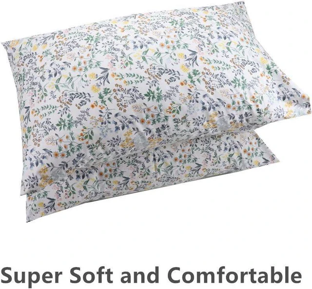 Alt view image 4 of 7 - White Botanical Cotton Pillowcase Set of 2, Soft Queen Size Pillow Cover with Envelop Closure, 20 x 30 inches