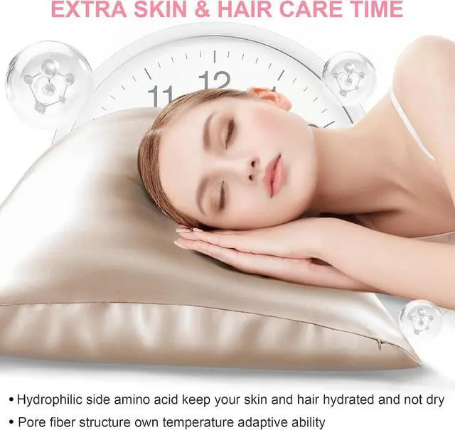 Alt view image 3 of 7 - Silk Pillow Cases Queen Size with Hidden Zipper, Mulberry Silk Pillowcase for Hair and Skin, Smooth and Soft Breathable Cooling Silk Satin Pillow Covers for Sleeping, Gifts for Women, Champagne