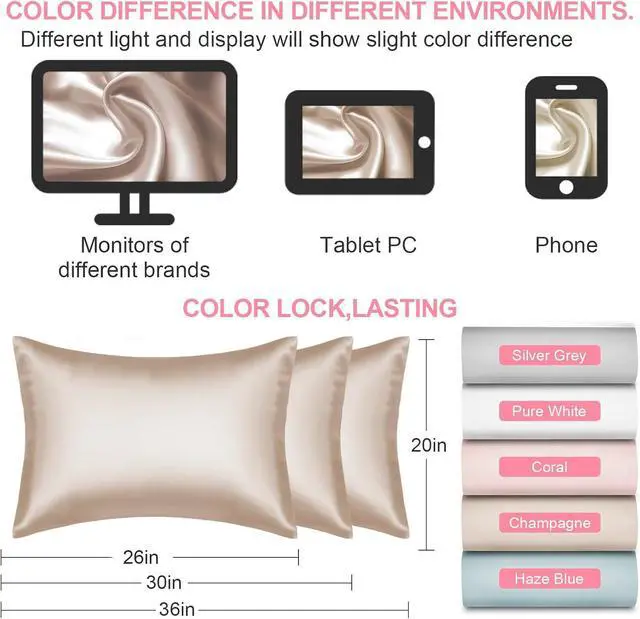 Alt view image 7 of 7 - Silk Pillow Cases Queen Size with Hidden Zipper, Mulberry Silk Pillowcase for Hair and Skin, Smooth and Soft Breathable Cooling Silk Satin Pillow Covers for Sleeping, Gifts for Women, Champagne