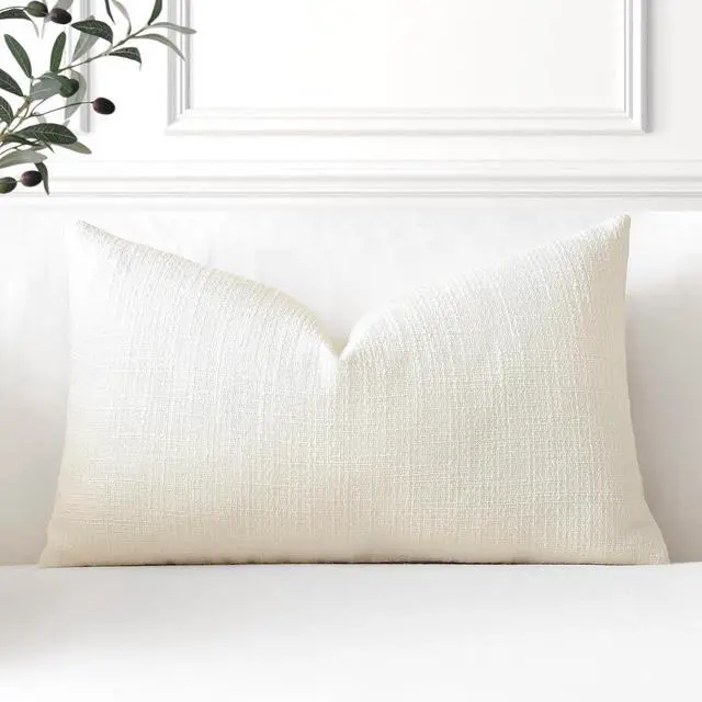 Main image of Linen Throw Pillow Cover Set of 1 Decorative Lumbar Pillowcases Cushion Covers 12x20 Inch for Home Decor Sofa Bedroom Car 30 x 50CM Cream Beige