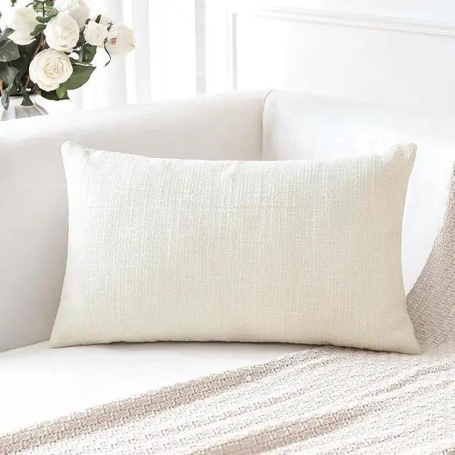 Alt view image 2 of 7 - Linen Throw Pillow Cover Set of 1 Decorative Lumbar Pillowcases Cushion Covers 12x20 Inch for Home Decor Sofa Bedroom Car 30 x 50CM Cream Beige