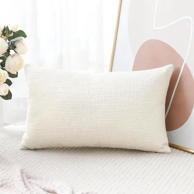 Alt view image 3 of 7 - Linen Throw Pillow Cover Set of 1 Decorative Lumbar Pillowcases Cushion Covers 12x20 Inch for Home Decor Sofa Bedroom Car 30 x 50CM Cream Beige