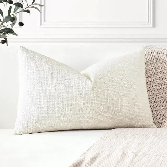 Alt view image 4 of 7 - Linen Throw Pillow Cover Set of 1 Decorative Lumbar Pillowcases Cushion Covers 12x20 Inch for Home Decor Sofa Bedroom Car 30 x 50CM Cream Beige