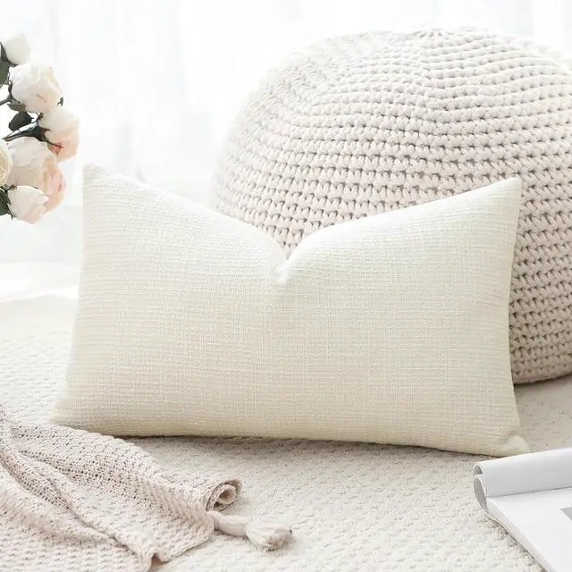 Alt view image 5 of 7 - Linen Throw Pillow Cover Set of 1 Decorative Lumbar Pillowcases Cushion Covers 12x20 Inch for Home Decor Sofa Bedroom Car 30 x 50CM Cream Beige